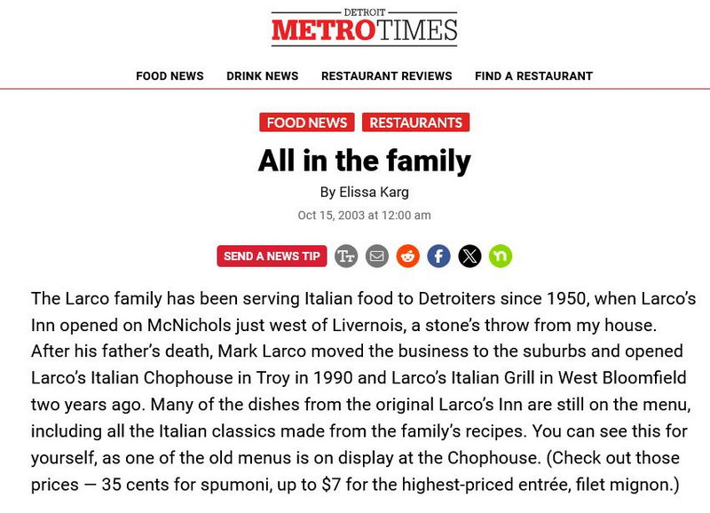 Larcos Inn - All In The Family From Metro Times From 2003 (newer photo)